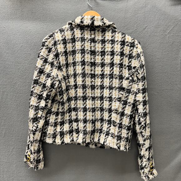 House of Harlow Blazer Womens Medium White Black Gold Fringe Crop Jacket - Picture 5 of 7